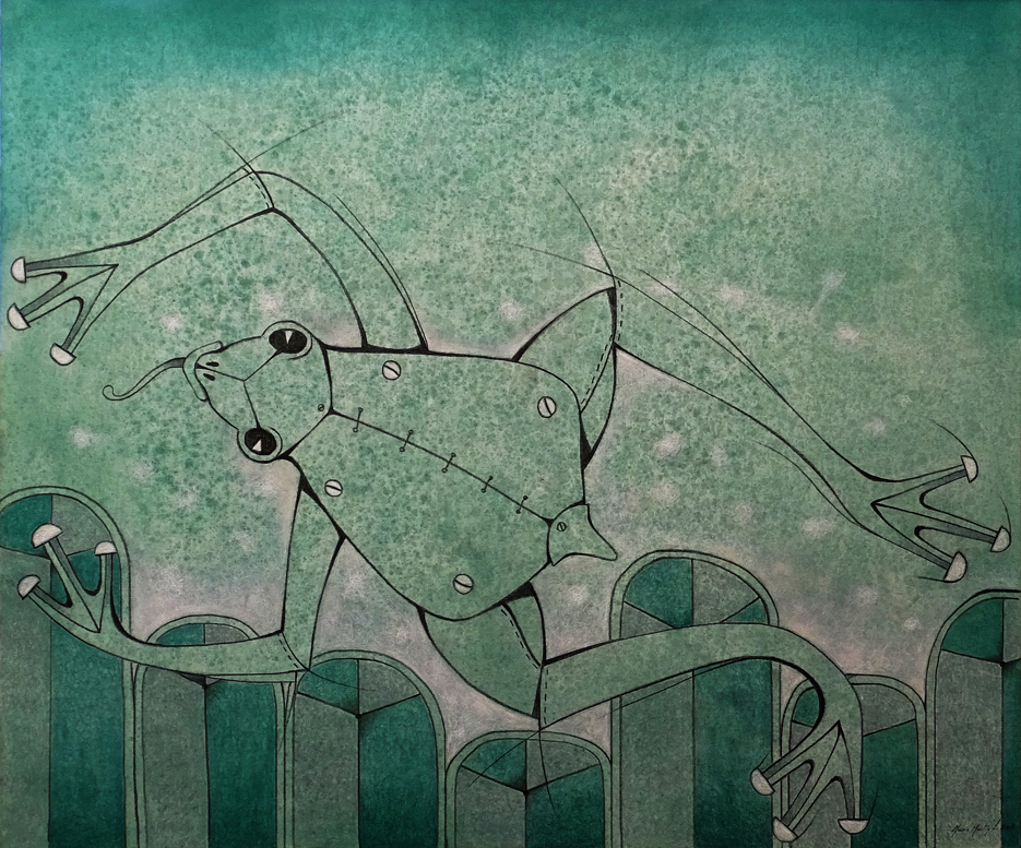 Mario Martín del Campo Rana articulada Mixta sobre lino 100 x 120 cm. 2017