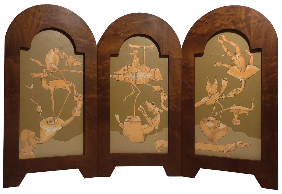 Mario Martin del Campo Biombo Jardín Zoológico Técnica mixta sobre madera 79 x 120 cm. 2016 