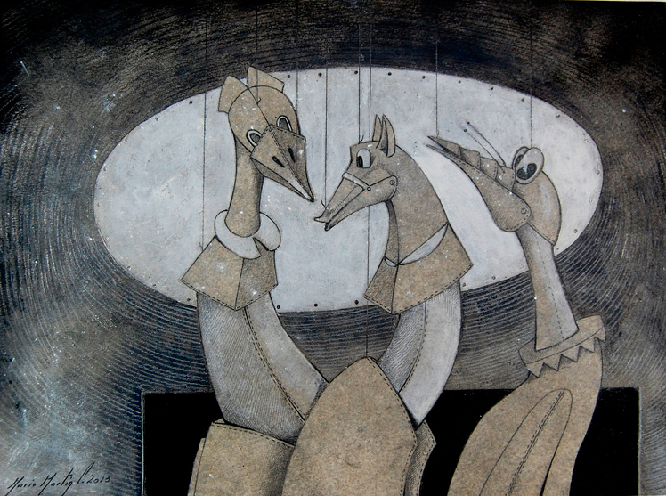 Mario Martin del Campo, Comedia  Gouache / papel  29 x 39 cm.  2013  