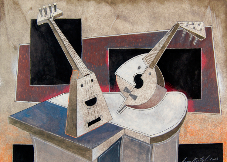 Mario Martin del Campo, Soneto para laúd   Gouache / papel 28 x39 cm.  2013 